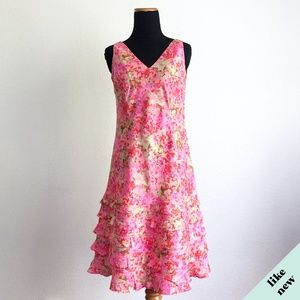 Ann Taylor Pink Floral Silk Ruffle Dress